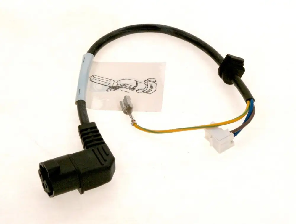 Kabel mit steckbarem Anschluss und mehreren Drähten, typischerweise verwendet in Bosch Pumpensystemen, dargestellt mit einer Skizze des Anschlusses.